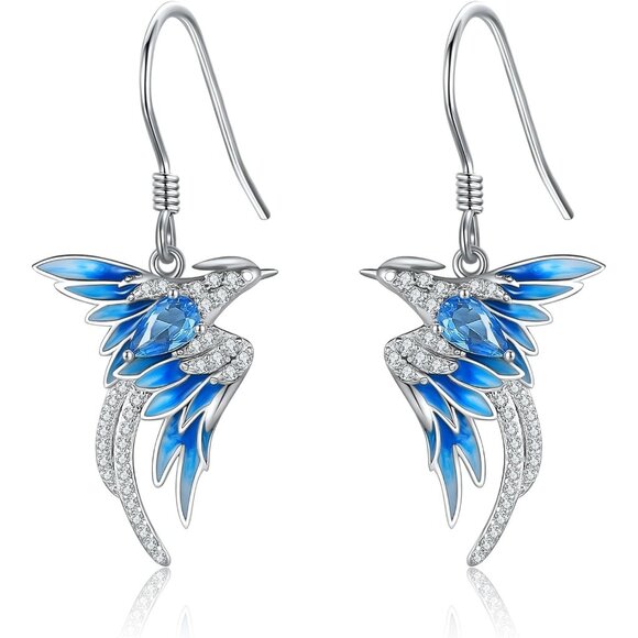 Women's Phoenix Hummingbird Bee Stingrays 925 Sterling Silver Dolphin Earrings - Picture 1 of 8